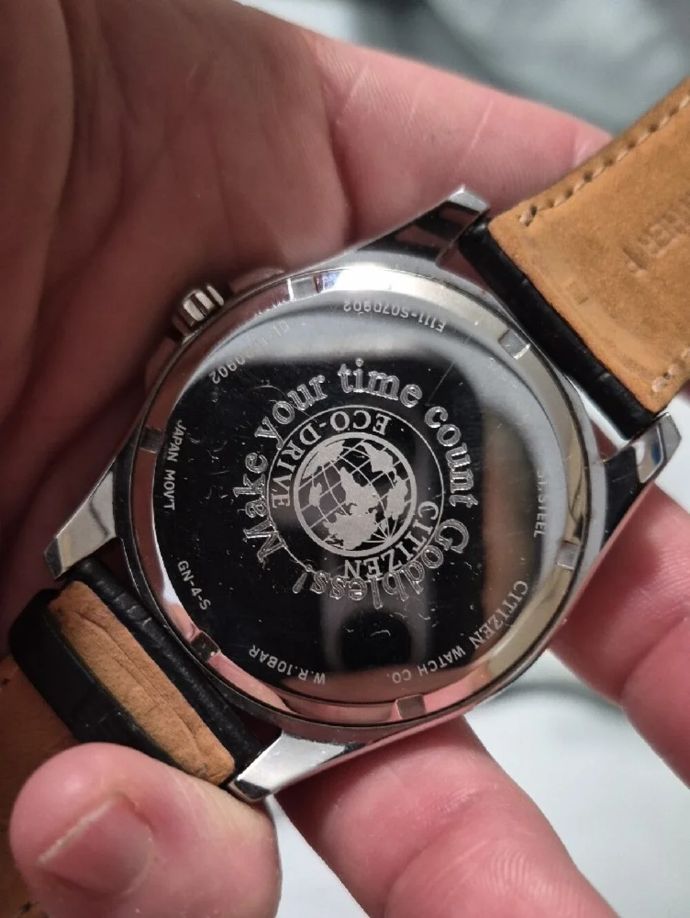 Citizen Black Dial Silver-Tone Case Men's Leather Strap Watch